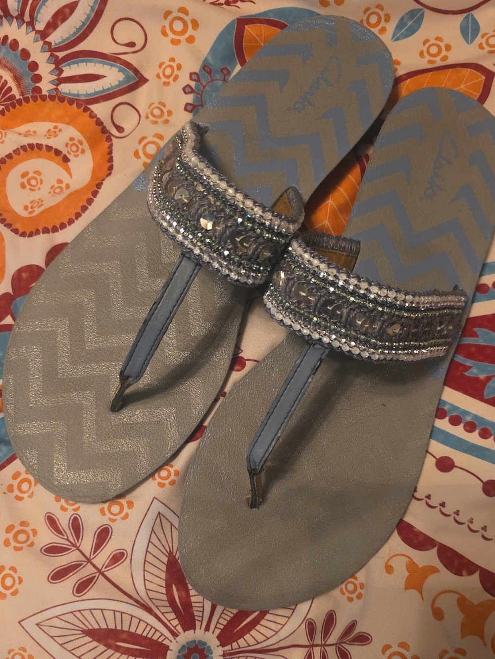 Clarks Light Blue Beaded Thong Sandals - Women 9M Guc